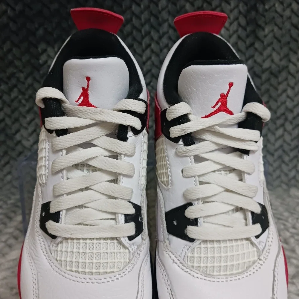 Nike Air Jordan 4 Retro PS Kids Sneakers White Fire Red Black BQ7669-161 Sz 1.5Y